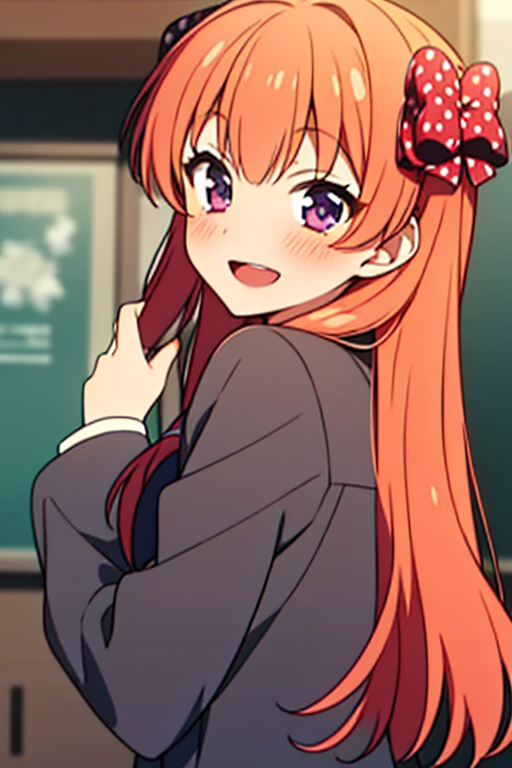 85128-3804726802-ltra-detailed,highly detailed,best quality,masterpiece,illustration,_sakura chiyo, 1girl, bow, polka dot bow, orange hair, hair.png